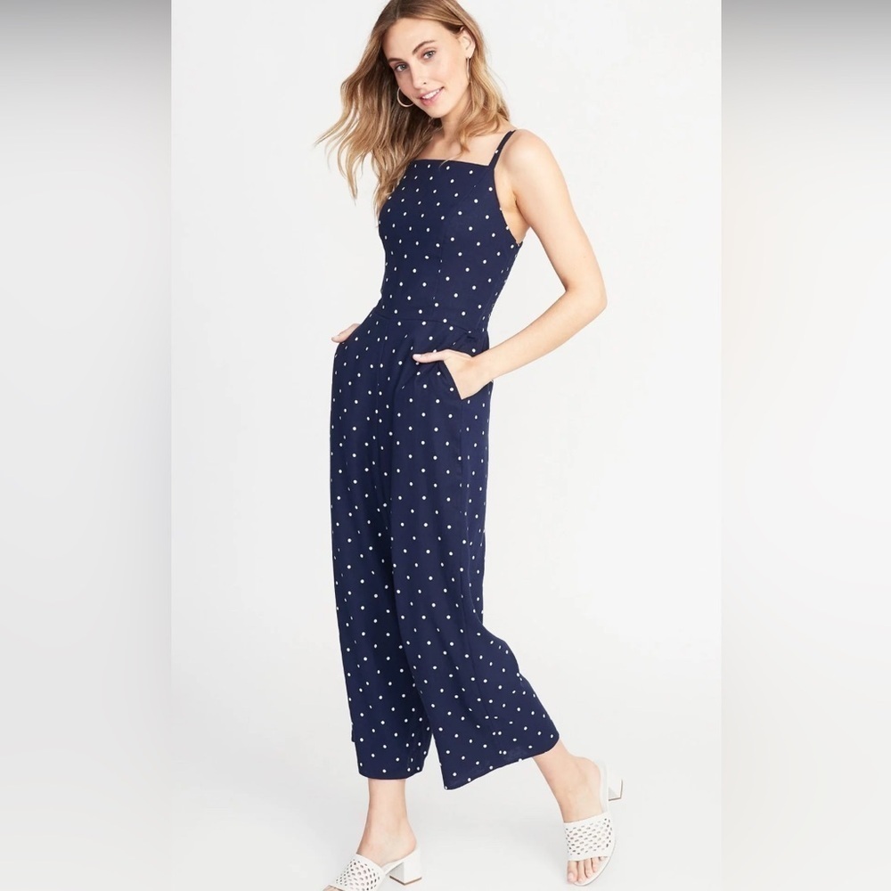Old Navy | NavyBlue | Wide Leg | Culotte |Romper/Jumpsuit wWhite Dots | Size M